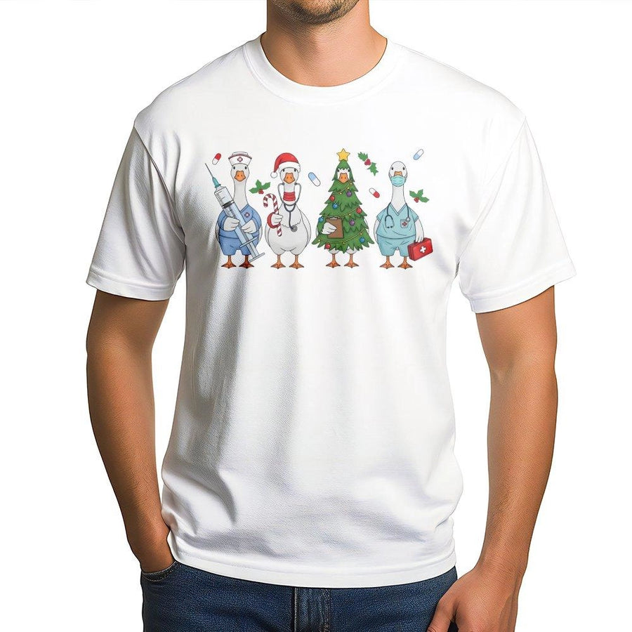 Christmas Nurse Goose T-Shirt | Funny Medical Holiday Graphic | 100% Cotton Premium Tee | RN Nursing Student Gift