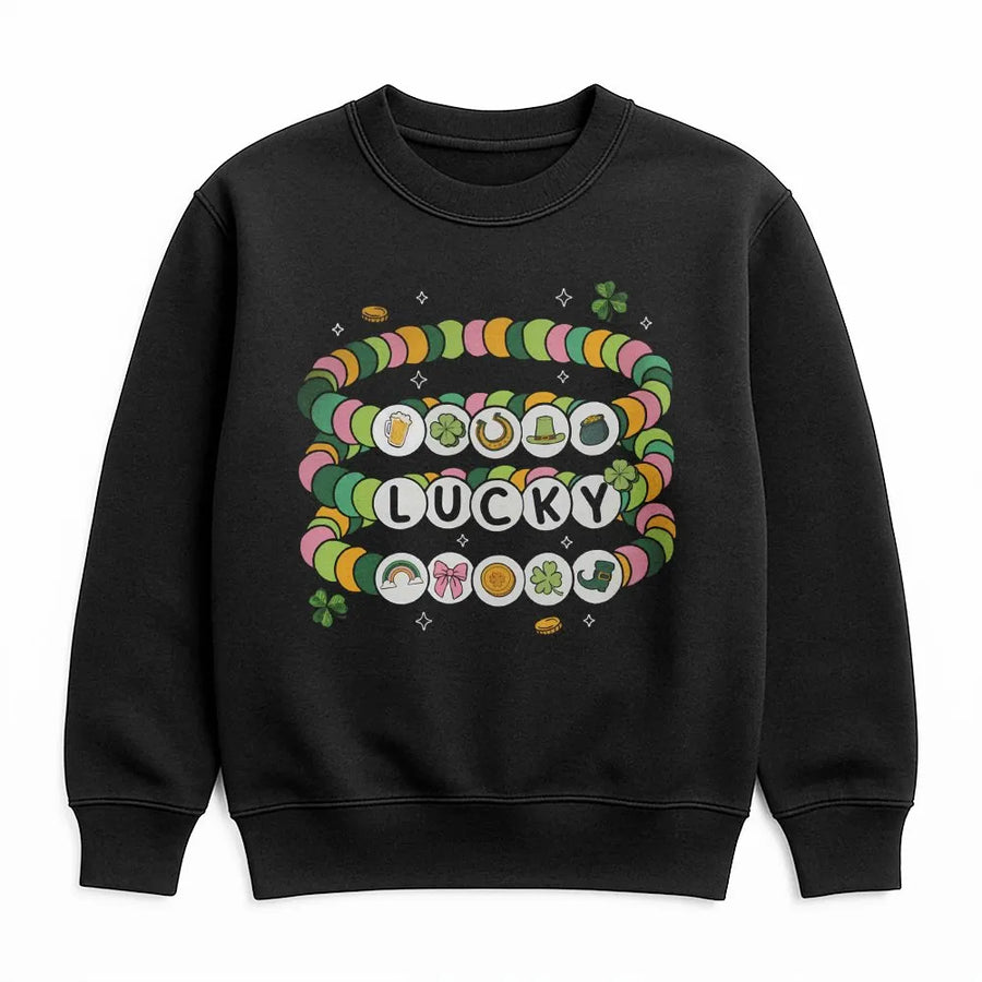 Lucky St. Patrick's Day Sweatshirt | Friendship Bracelet Beaded Design | Premium Cotton Blend | Aesthetic Coquette Irish Gift for Women