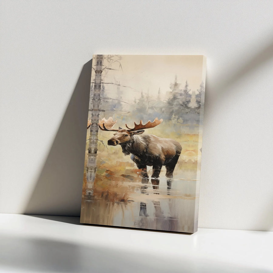 Bull Moose Canvas Wall Art | Painterly Woodland Wildlife Print | 1.25-Inch Premium Gallery Wrap | Nature Lover Home Decor Gift