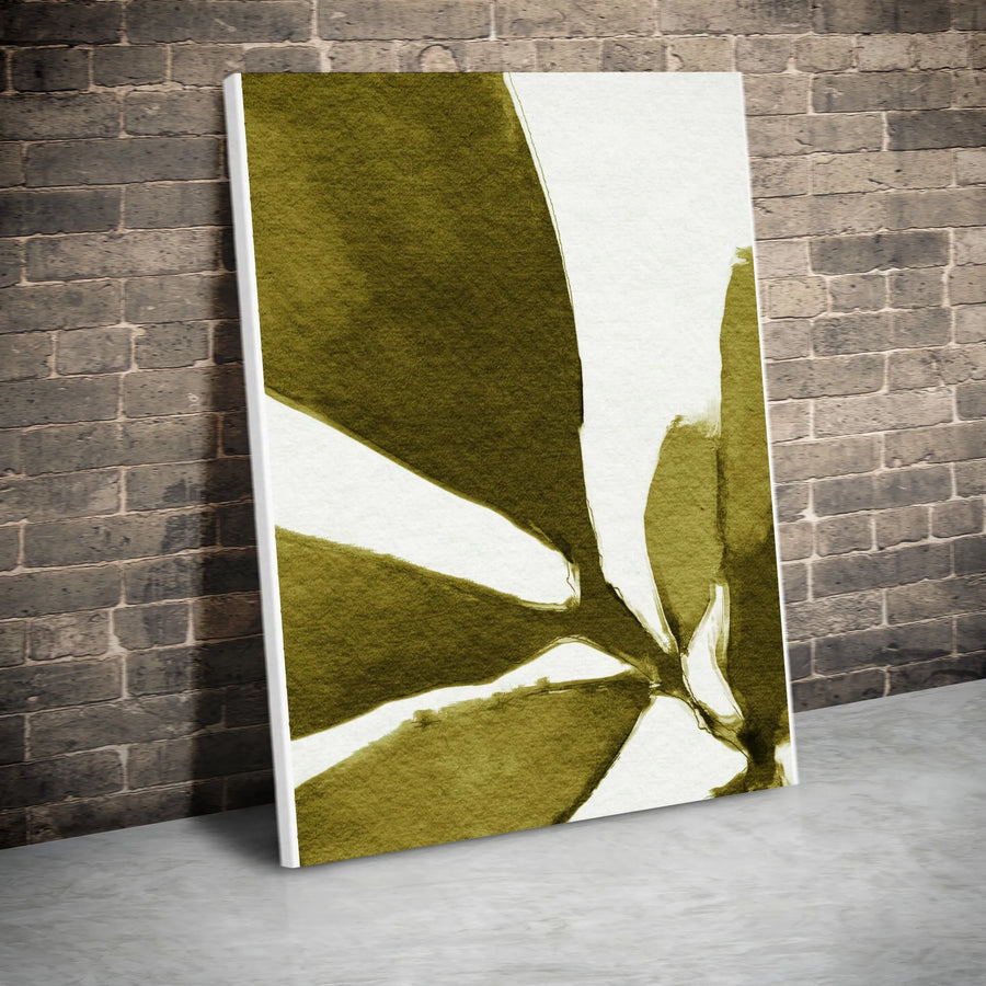 Abstract Olive Leaf Vertical Canvas | Minimalist Botanical Watercolor Art | Premium Thick Gallery Wrapped Print | Modern Living Room Wall Decor
