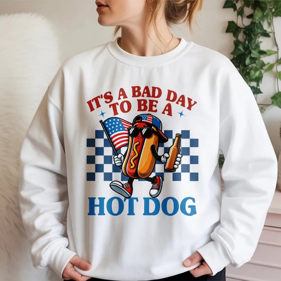 Funny Hot Dog Sweatshirt for 4th of July | Retro Patriotic Cookout Sweatshirt | Soft Cotton-Poly Blend | Gift for BBQ Lover