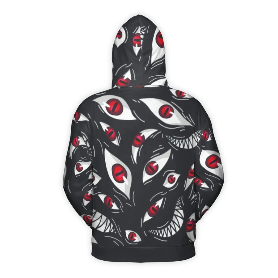 Horror Monster Eyes Hoodie | Creepy Red Eye All-Over Graphic Print | Premium Soft Fleece Lining | Unisex Gothic Anime Streetwear Gift