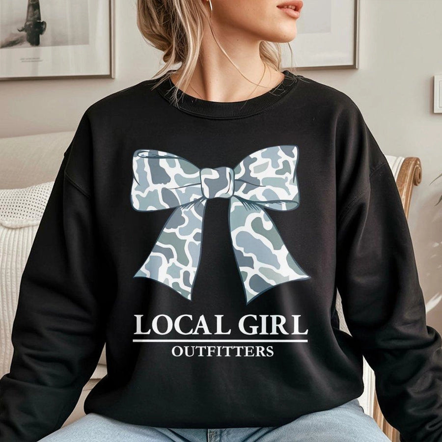 Camo Bow Sweatshirt | Coastal Cowgirl Aesthetic Print | Premium Cotton Blend Crewneck | Trendy Southern Preppy Gift for Her