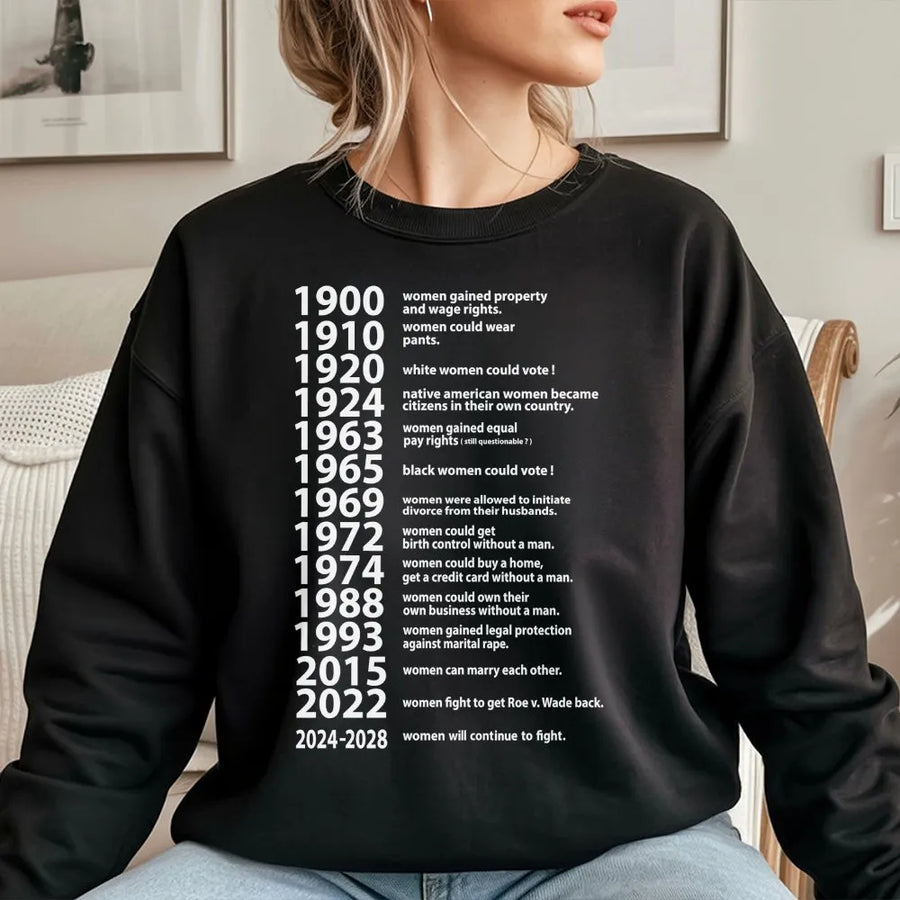 Feminist Rights Timeline Sweatshirt | Women's History Educational Graphic Tee | Premium Cotton Blend Crewneck | Empowered Gift for Activists