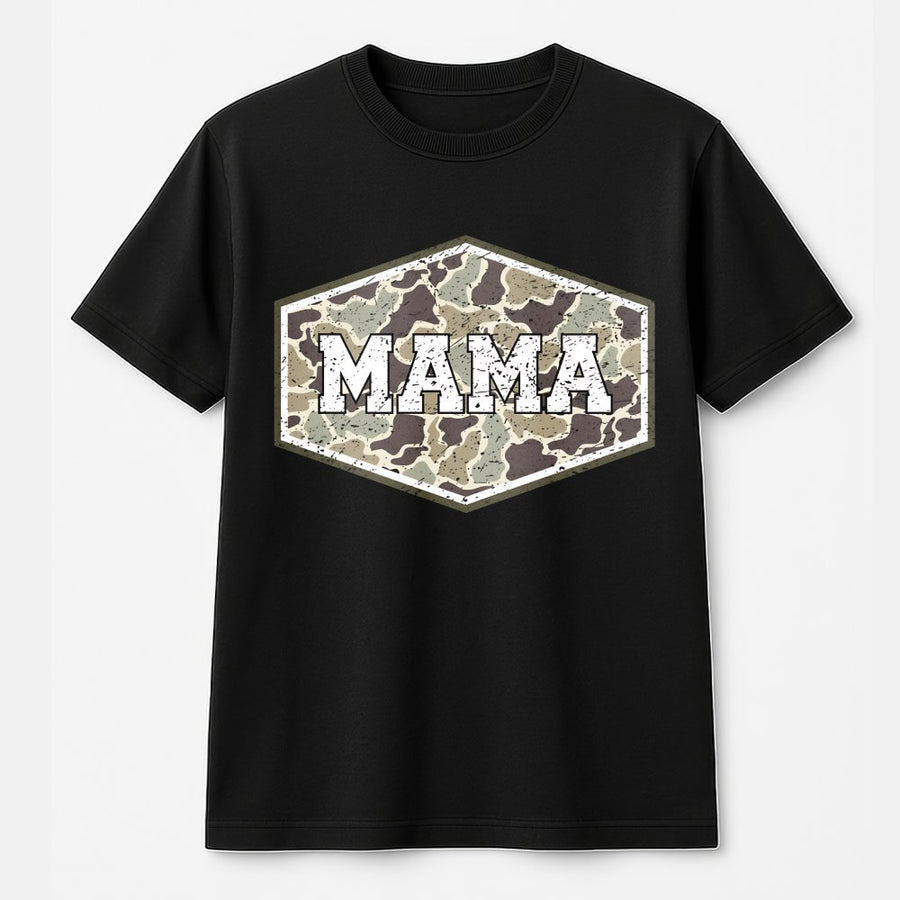 Mama Camo Graphic T-Shirt | Distressed Army Print Design | 100% Cotton Premium Fabric | Southern Country Style Gift for Moms
