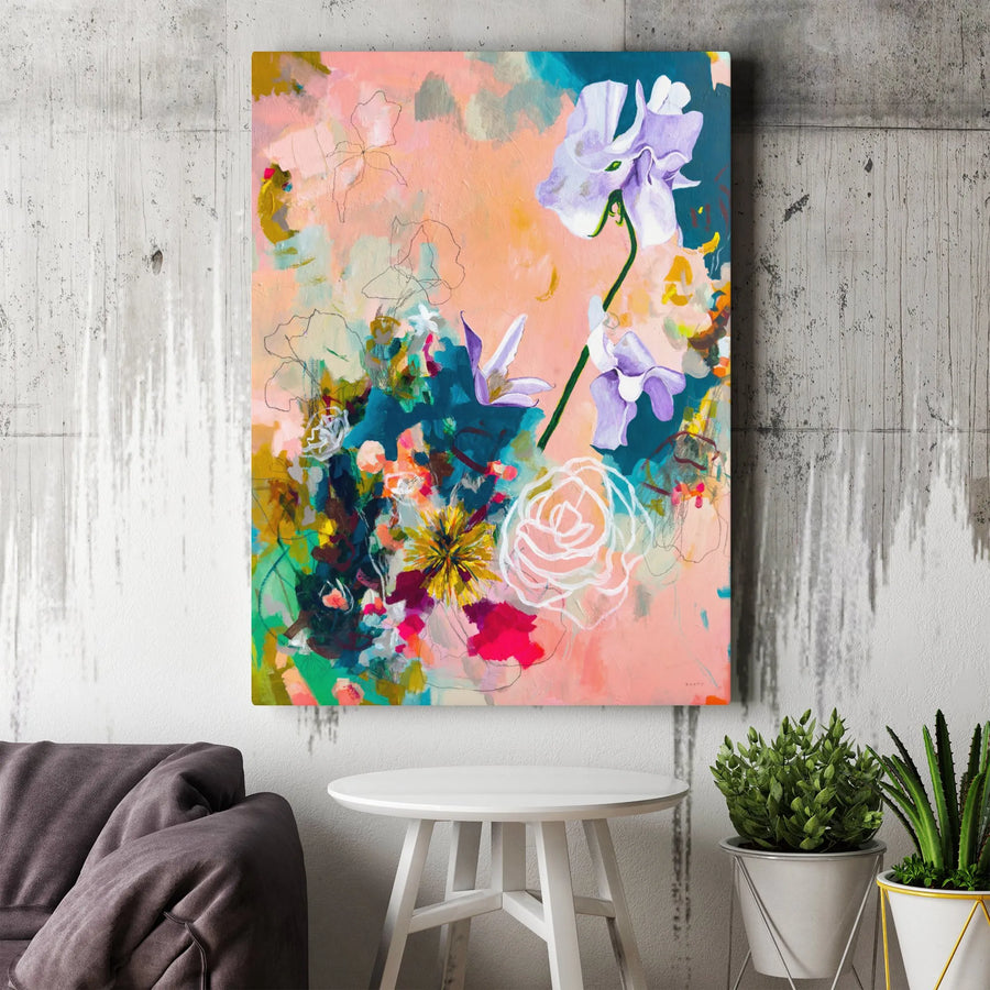 Abstract Floral Vertical Canvas | Vibrant Botanical Wall Art | Premium Thick Gallery Wrap Canvas | Modern Home Decor Gift for Her