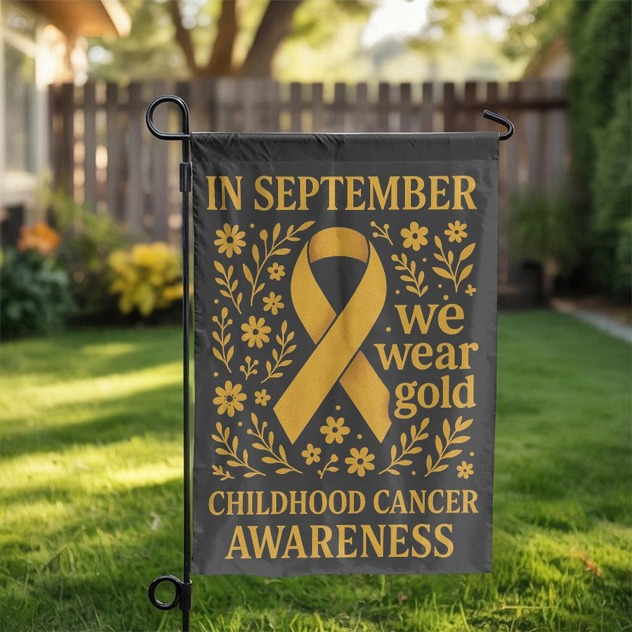 Childhood Cancer Awareness Garden Flag | Gold Ribbon Floral Yard Decor | Weather-Resistant Polyester | September Support Gift