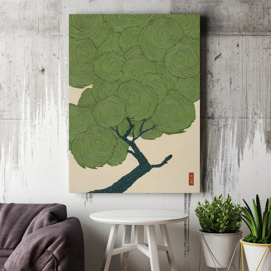 Zen Garden Tree Canvas Print | Modern Japanese Stylized Art | Premium Thick Gallery Wrap | Minimalist Wall Decor Gift for Home or Office
