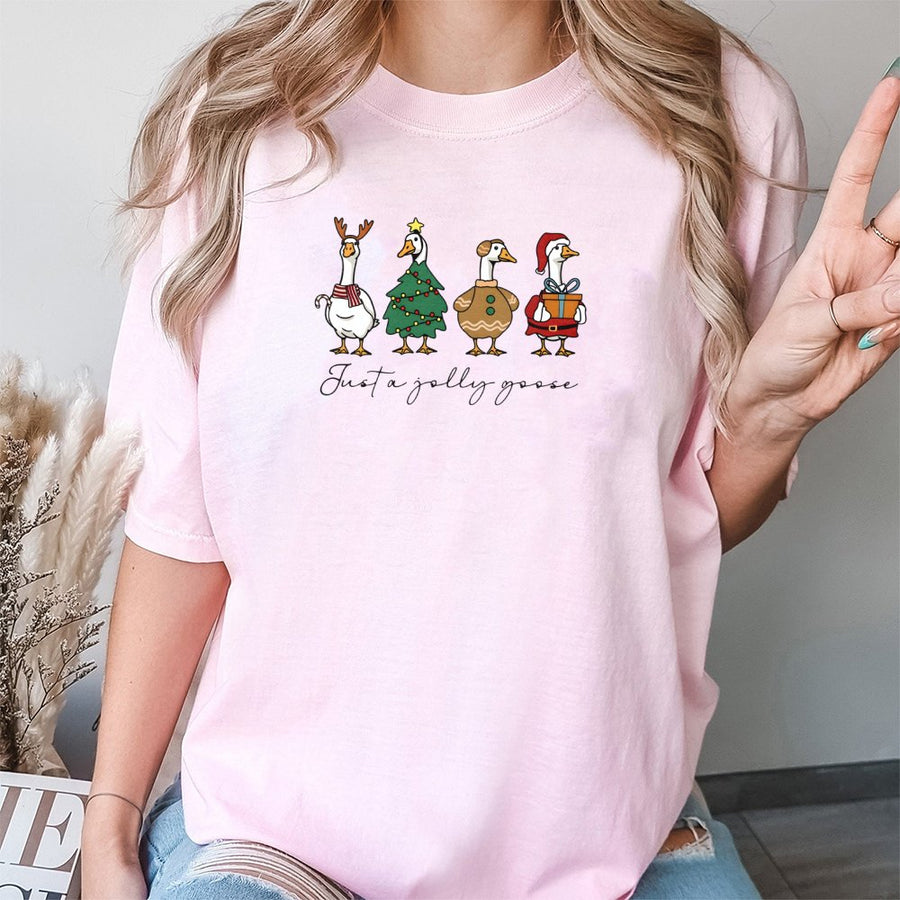 Jolly Goose Christmas T-Shirt | Funny Holiday Bird Graphic | 100% Cotton Premium Unisex Tee | Cute Festive Animal Xmas Gift for Him and Her