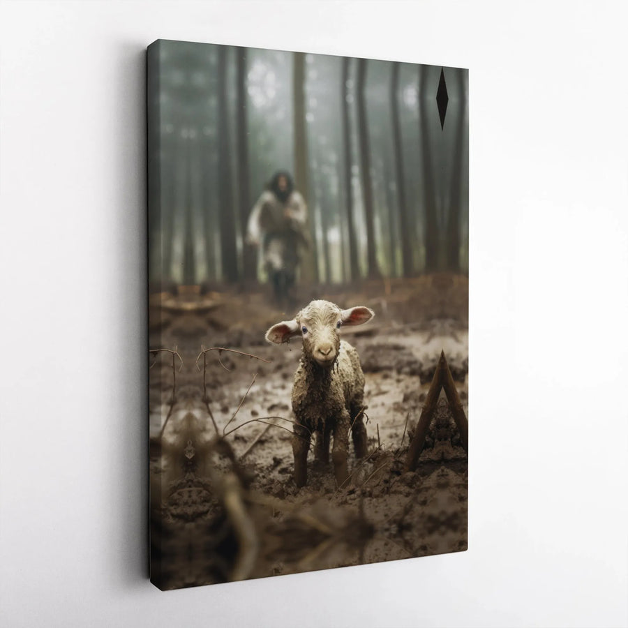 Good Shepherd Wall Art | Lost Lamb in Forest Canvas Print | Premium Fade-Resistant Decor | Christian Home and Religious Gift