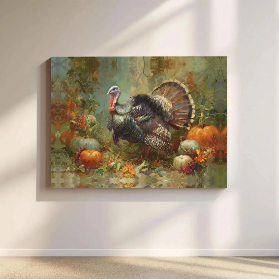 Thanksgiving Turkey Wall Art | Rustic Fall Harvest Pumpkin Decor | Premium Gallery Wrap Canvas | Seasonal Holiday Home Gift