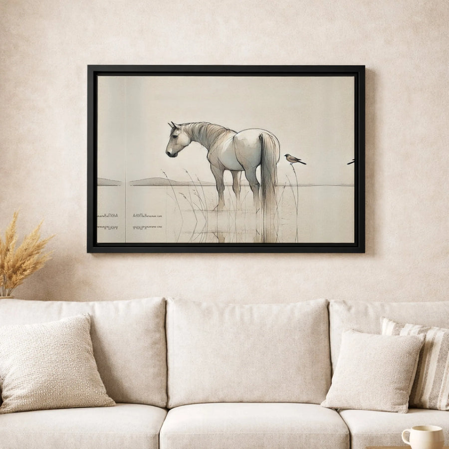 Horse and Bird Sketch Canvas Wall Art | Minimalist Equestrian Line Drawing | Premium 1.25-inch Gallery Wrapped Print | Elegant Farmhouse Decor Gift