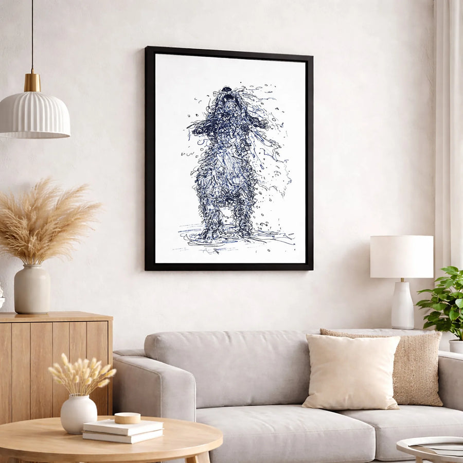 Wet Dog Shaking Canvas Print | Abstract Ink Scribble Drawing | Gallery-Quality 1.25 Inch Wrap | Modern Minimalist Pet Wall Decor Gift