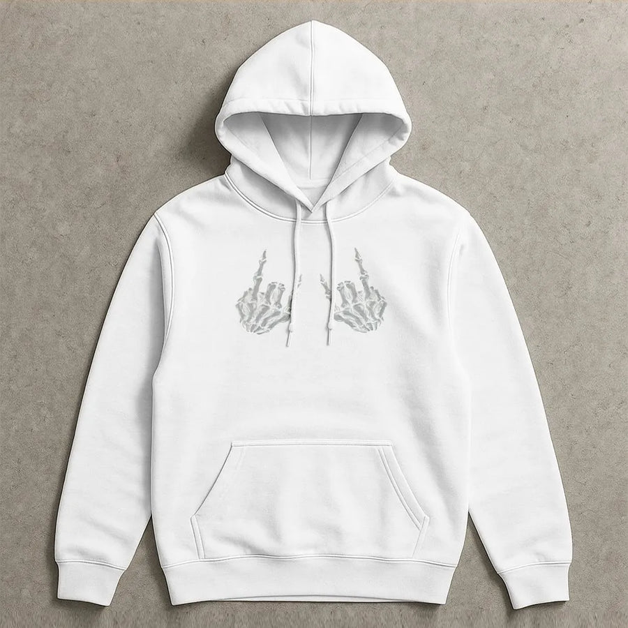Skeleton Hands Hoodie | Rock On Heavy Metal Graphic | Premium Cotton Blend | Unisex Alt Fashion Gift for Music Lovers