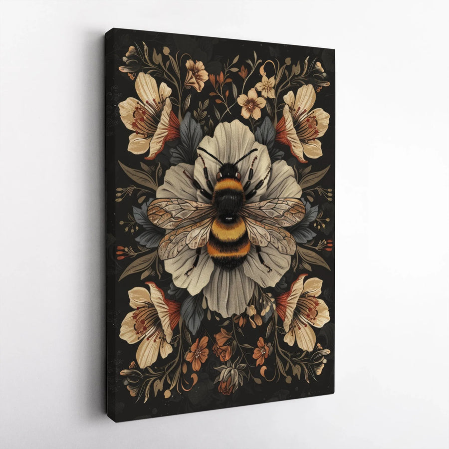 Bumblebee Canvas Wall Art | Vintage Botanical Floral Illustration | Gallery Wrapped Premium Decor | Nature Lover Home Gift