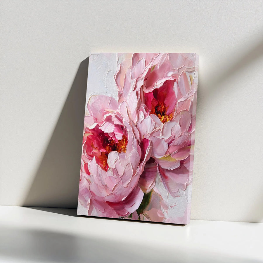 Pink Peony Canvas Wall Art | Textured Impasto Style Floral Print | Premium Gallery Wrapped Canvas | Modern Botanical Decor Gift for Her