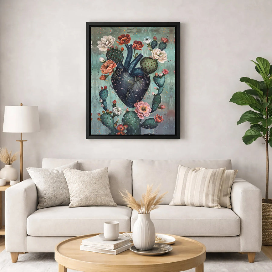 Anatomical Heart Canvas Art | Blooming Cactus Floral Print | Premium Gallery Wrapped Wall Decor | Unique Botanical Surgeon Gift