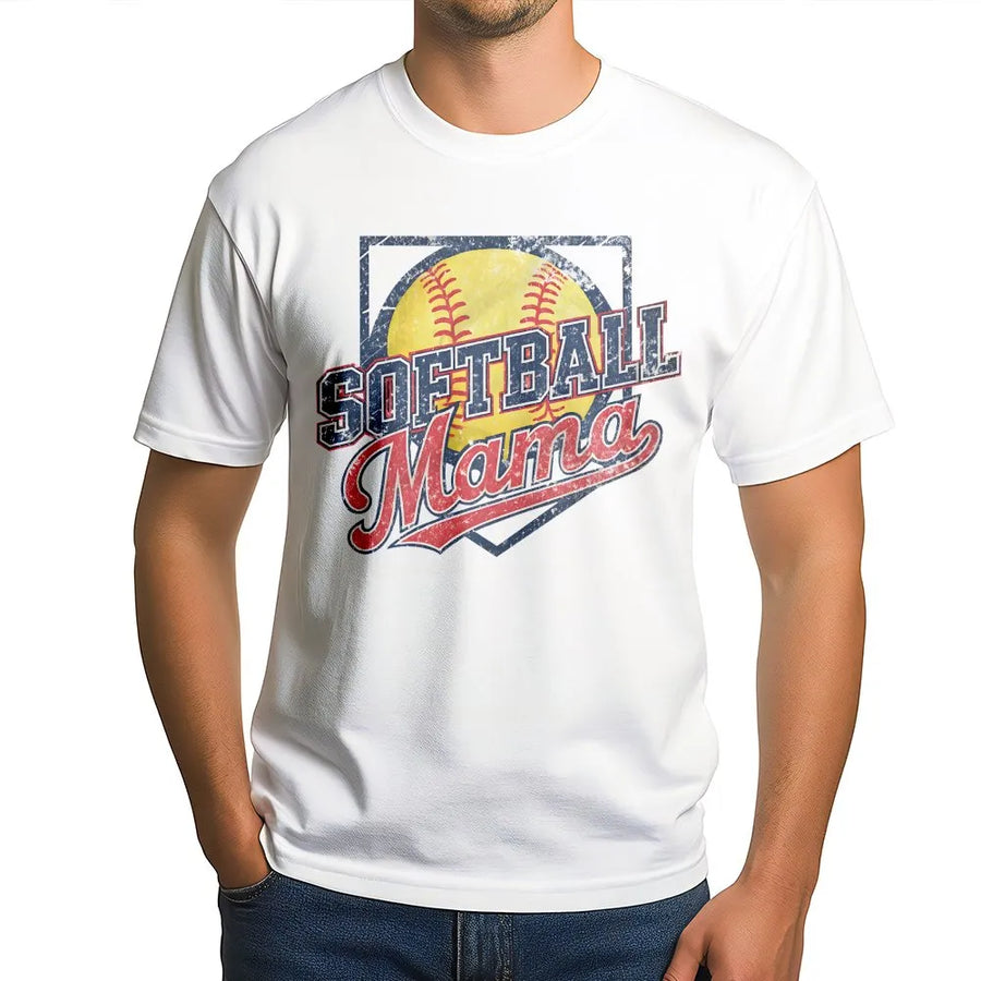 Softball Mama T-Shirt | Vintage Style Game Day Graphic Pullover | Soft Cotton Blend | Premium Gift for Mom on Mothers Day