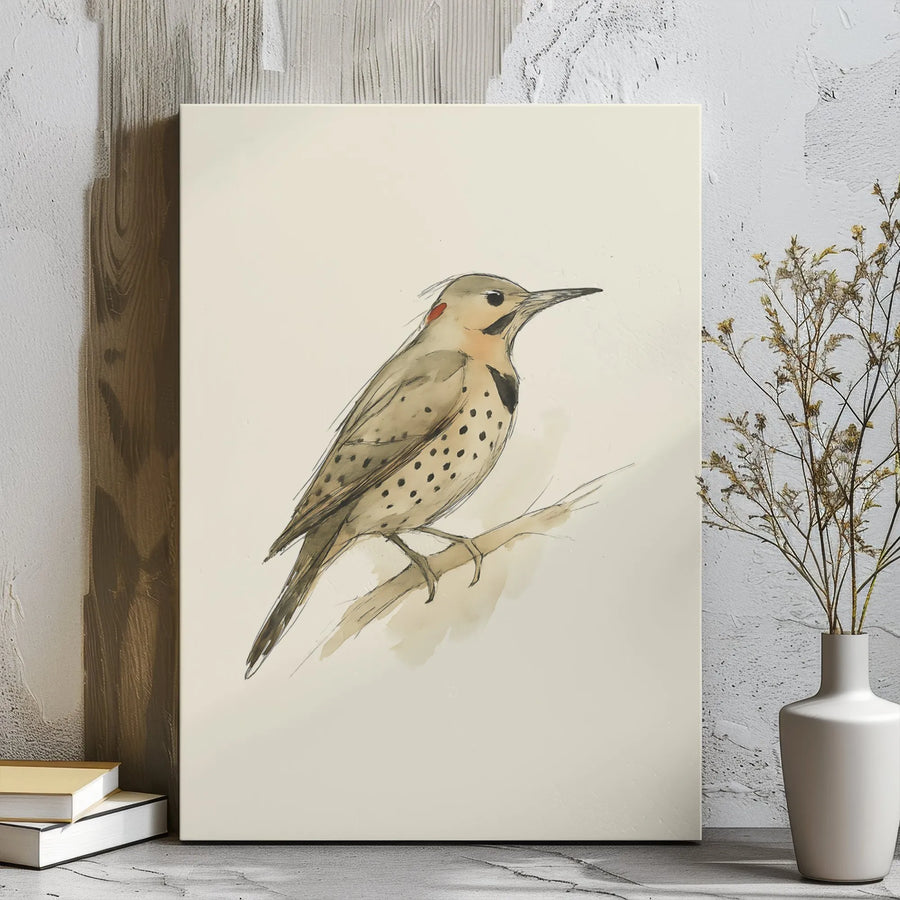 Northern Flicker Bird Wall Art | Watercolor Sketch Print | Premium Gallery Wrap Canvas | Nature Lover Home Decor Gift