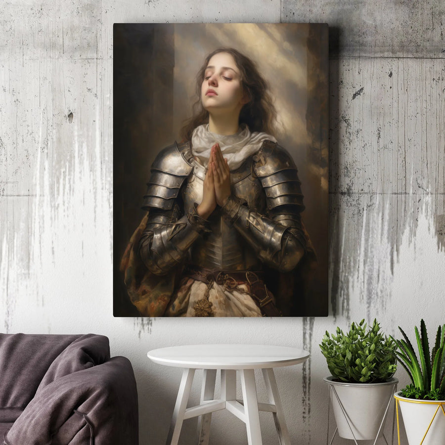 Female Knight Prayer Canvas Print | Renaissance Style Female Warrior | Premium 1.25" Thick Gallery Canvas | Christian & Fantasy Art Collector's Gift