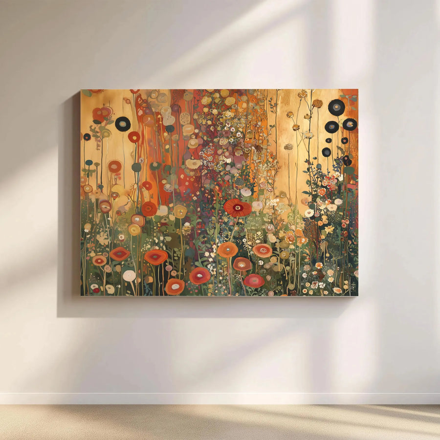 Abstract Wildflower Field Canvas Print | Boho Golden Floral Meadow Wall Art | Premium Fade-Resistant Decor | Elegant Gift for Home Office