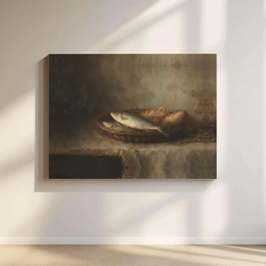 Loaves and Fishes Canvas Wall Art | Vintage Still Life Oil Painting Print | Premium 1.25 Inch Gallery Wrap | Religious Home Decor Gift