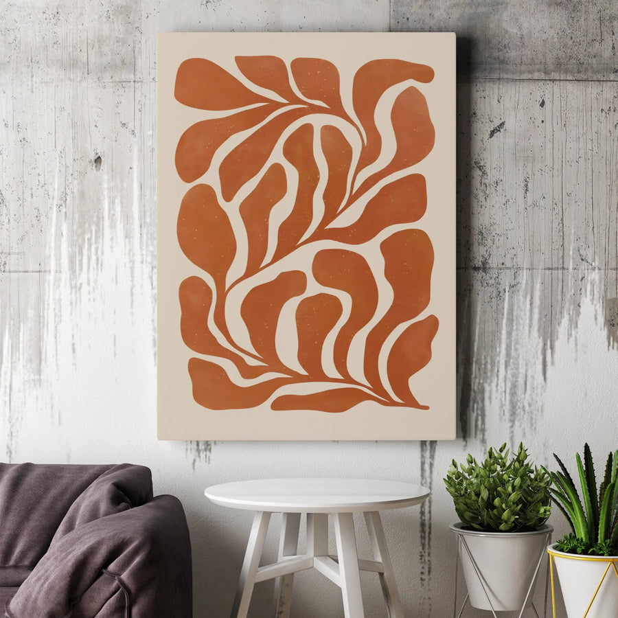 Boho Botanical Canvas Wall Art | Terracotta Abstract Leaf Print | Premium Gallery Wrap Decor | Modern Minimalist Gift For Home Office