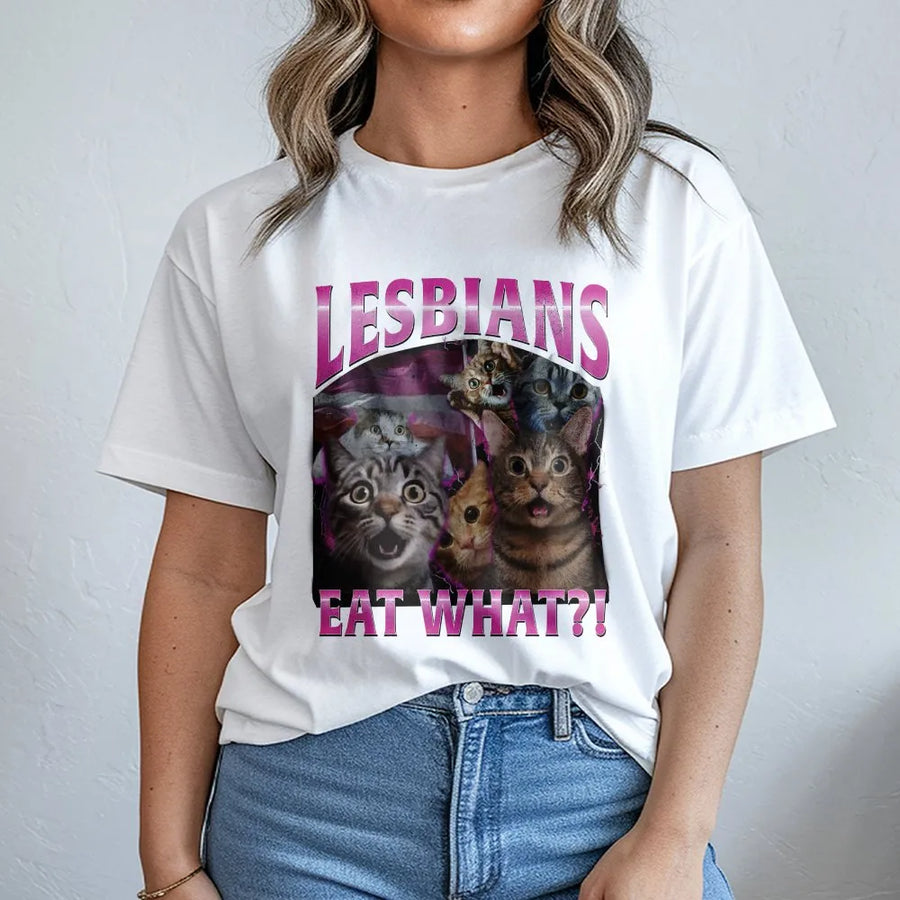 Funny Cat Graphic T-Shirt | Lesbian Pride Meme Aesthetic | Premium Cotton Unisex Tee | Gift for LGBTQ+ Friends and Cat Lovers