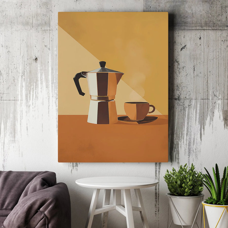 Minimalist Coffee Canvas Print | Modern Moka Pot Illustration | Premium Thick Gallery Canvas | Kitchen & Coffee Bar Decor Gift