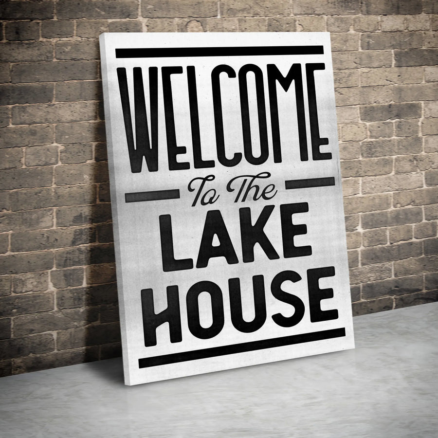 Welcome To The Lake House Canvas | Rustic Typography Wall Art | Premium 1.25 Inch Gallery Wrap | Lakeside Home Decor Gift