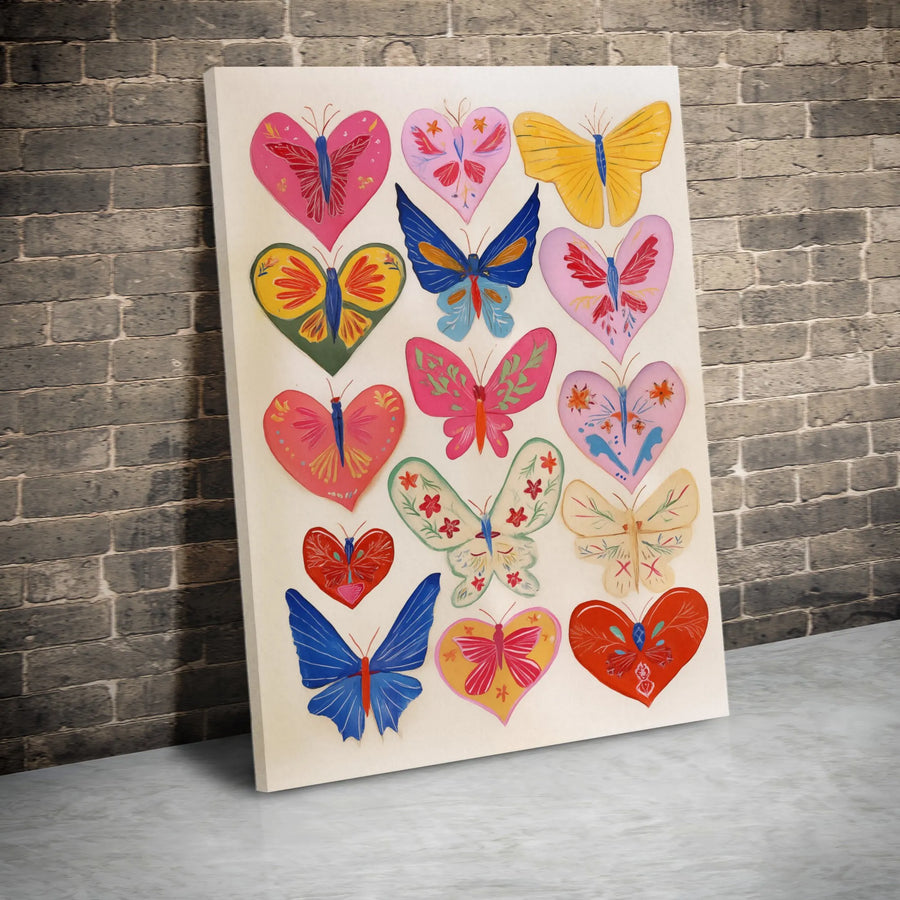 Boho Butterfly Heart Canvas Art | Colorful Floral Insect Wall Decor | Premium Gallery-Wrapped Print | Aesthetic Room Decor for Bedroom & Living Room