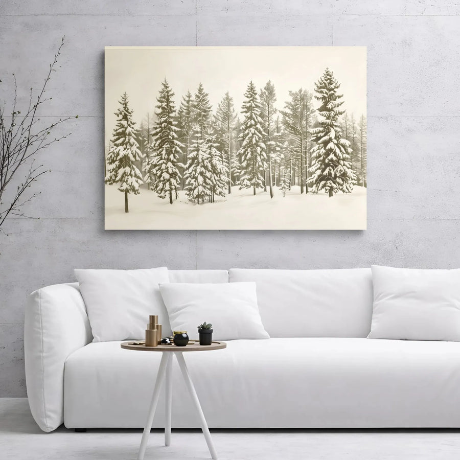 Winter Pine Forest Canvas Wall Art | Snowy Landscape Sketch Print | Premium Gallery Wrap Decor | Nature Lover Gift for Home & Office