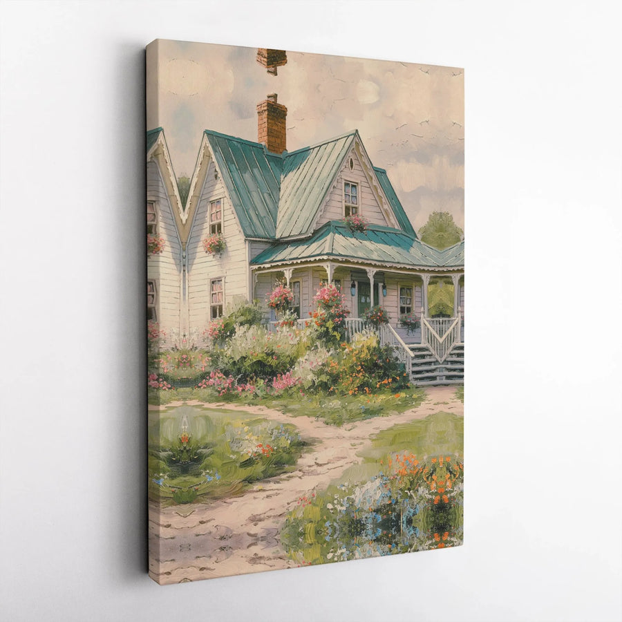 Farmhouse Canvas Wall Art | Vintage Country Cottage Painting | Premium Gallery Quality Print | Rustic Home Decor Gift