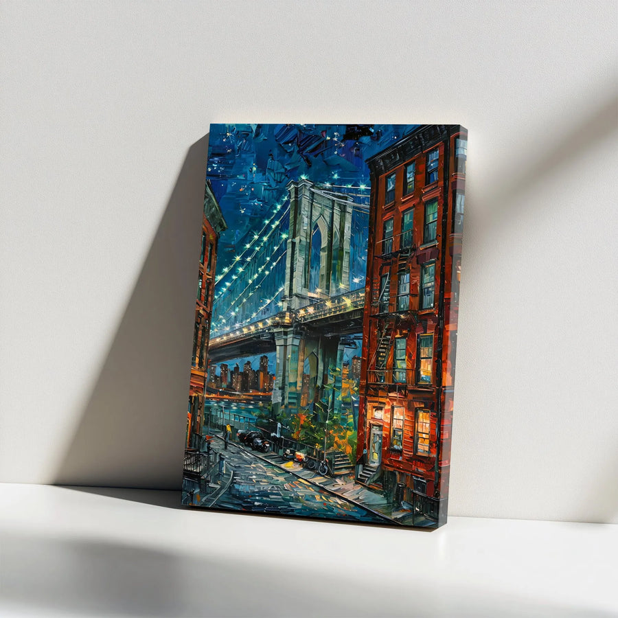 Brooklyn Bridge Canvas Wall Art | Impressionist NYC Painting Style | Premium 1.25" Thick Gallery Wrap | Living Room Decor Gift