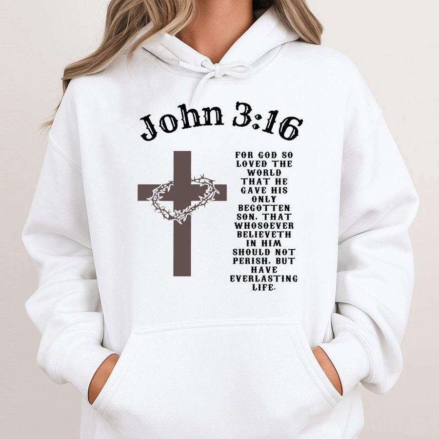 John 3:16 Christian Hoodie | Scripture Bible Verse Graphic Print | Premium Cotton Blend Comfort | Faith-Based Religious Gift for Men and Women