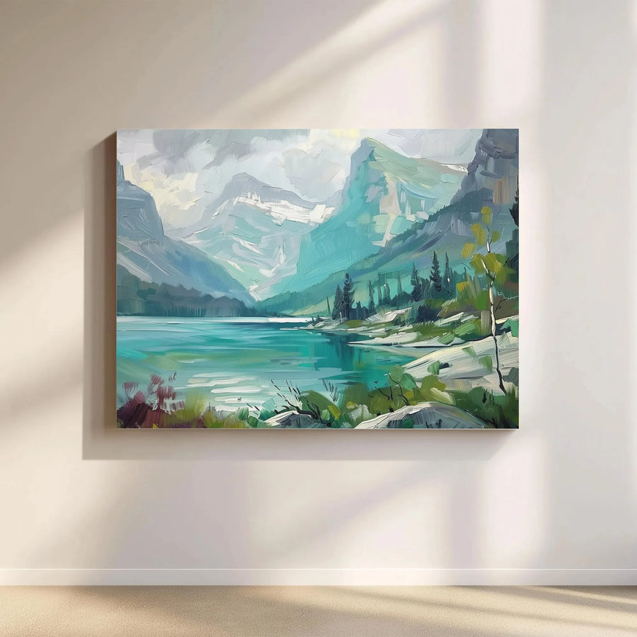 Mountain Lake Canvas Print | Impressionist Alpine Landscape | 1.25 Inch Gallery Wrap | Nature Wall Art for Modern Home Decor