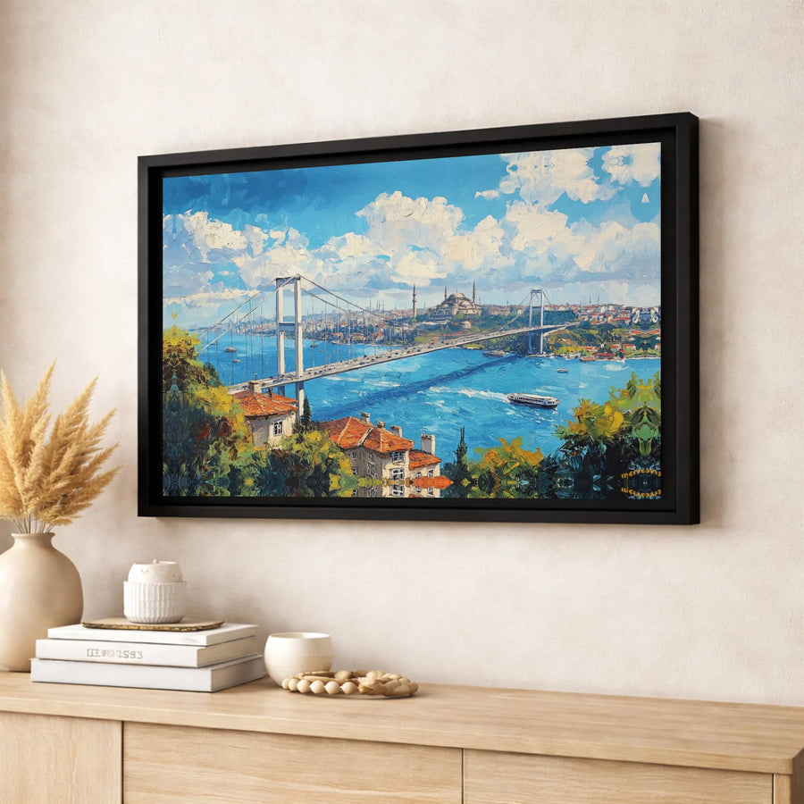 Istanbul Bosphorus Bridge Canvas Print | Impressionist Seascape Wall Art | Gallery Quality 1.25" Profile | Travel Decor Gift for Art Lovers