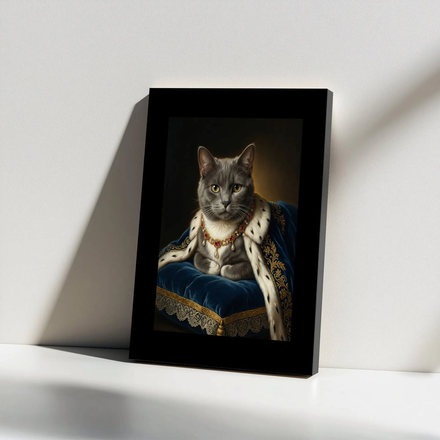 Royal Cat Portrait Canvas | Regal King Cat Painting Print | Premium Thick Gallery Wrap Art | Unique Gift for Cat Lover