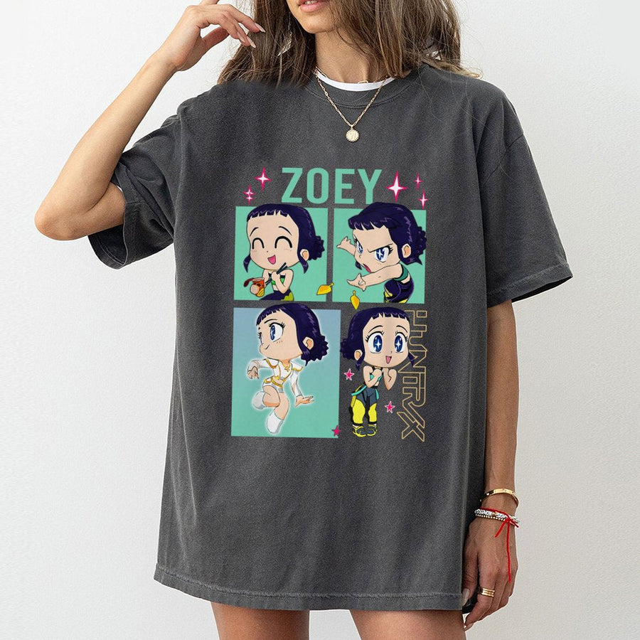 Zoey Huntrix Anime T-Shirt | Chibi Graphic Character Art | 100% Cotton Premium Tee | Unique Fan Gift for Kpop and Manga Lovers
