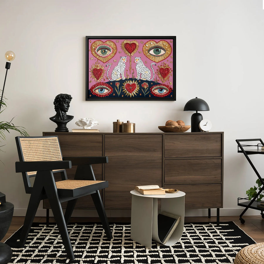 Surreal Leopard Wall Art | Sacred Heart and Mystical Eye Decor | Gallery-Wrapped Canvas Print | Bohemian Spiritual Home Decor Gift