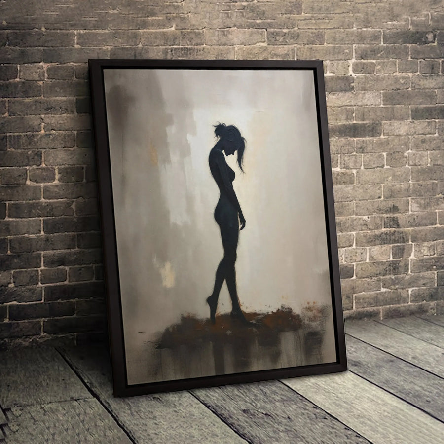 Sad Woman Silhouette Canvas | Minimalist Abstract Figure Art | Premium Gallery-Wrapped Print | Moody Home Decor for Living Room