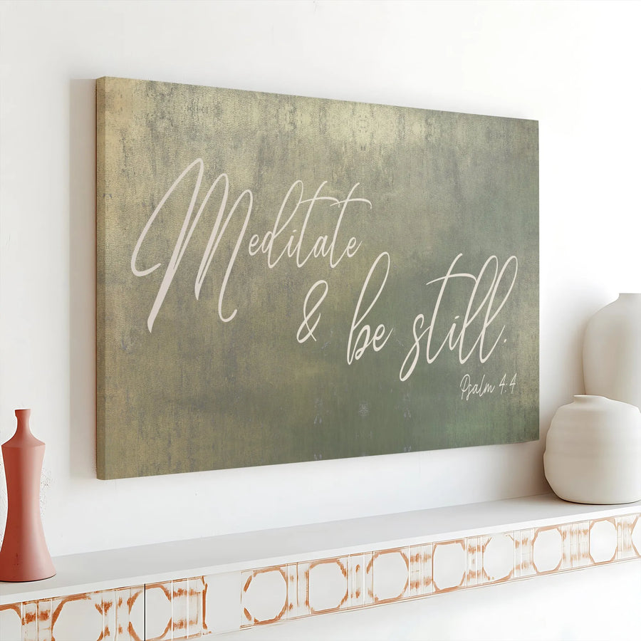 Meditate & Be Still Canvas Wall Art | Psalm 4:4 Bible Verse with Rustic Texture | Premium Gallery Wrapped Print | Spiritual Home Decor Gift