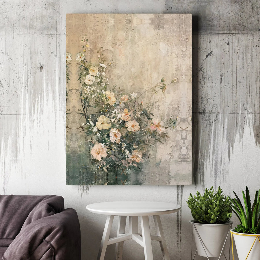 Vintage Floral Canvas Wall Art | Rustic Distressed Botanical Art Print | Premium Gallery Quality Canvas | Farmhouse Home Decor Gift