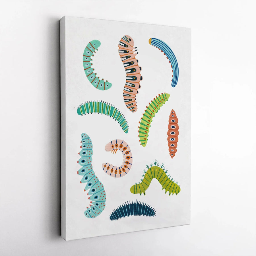 Caterpillar Wall Art Print | Colorful Insect Illustration | Premium Gallery Wrapped Canvas | Nature Nursery Decor for Kids Room