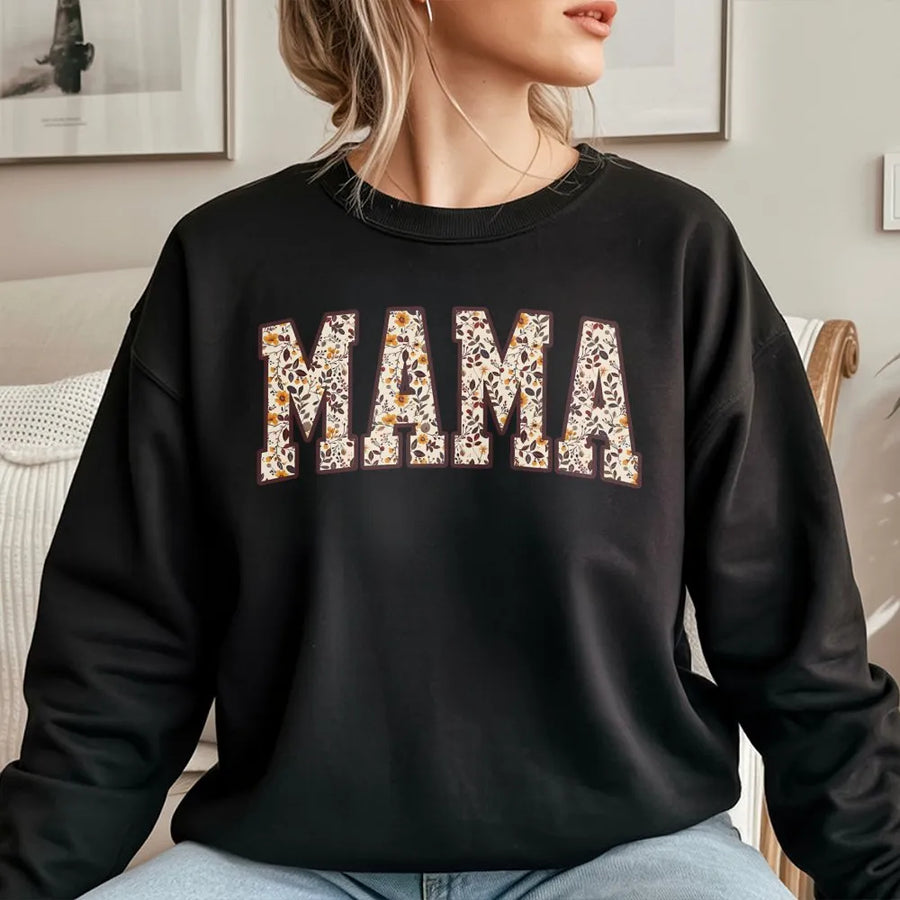Floral Mama Sweatshirt | Vintage Varsity Letter Design | Soft Cotton Blend Sweatshirt | Gift for New Mom, Pregnancy Announcement