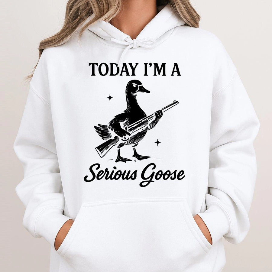 Serious Goose Hoodie | Funny Armed Duck Graphic Sweatshirt | Premium Cotton Blend Pullover | Quirky Animal Lover Gift Idea