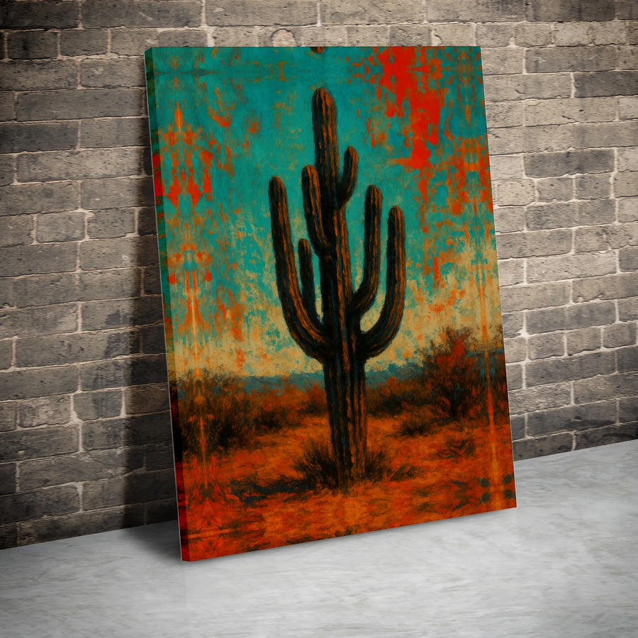 Saguaro Cactus Wall Art | Abstract Desert Landscape Painting | Premium Gallery-Wrapped Canvas | Southwestern Home Decor Gift