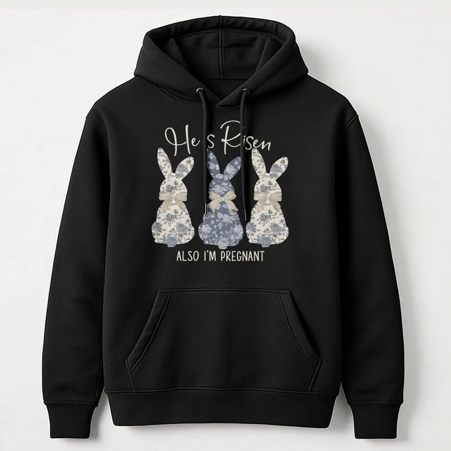 Easter Pregnancy Announcement Hoodie | Floral Bunny Rabbit Graphic | Cotton-Blend Premium Comfort | Funny Baby Reveal Gift for Mom-to-Be