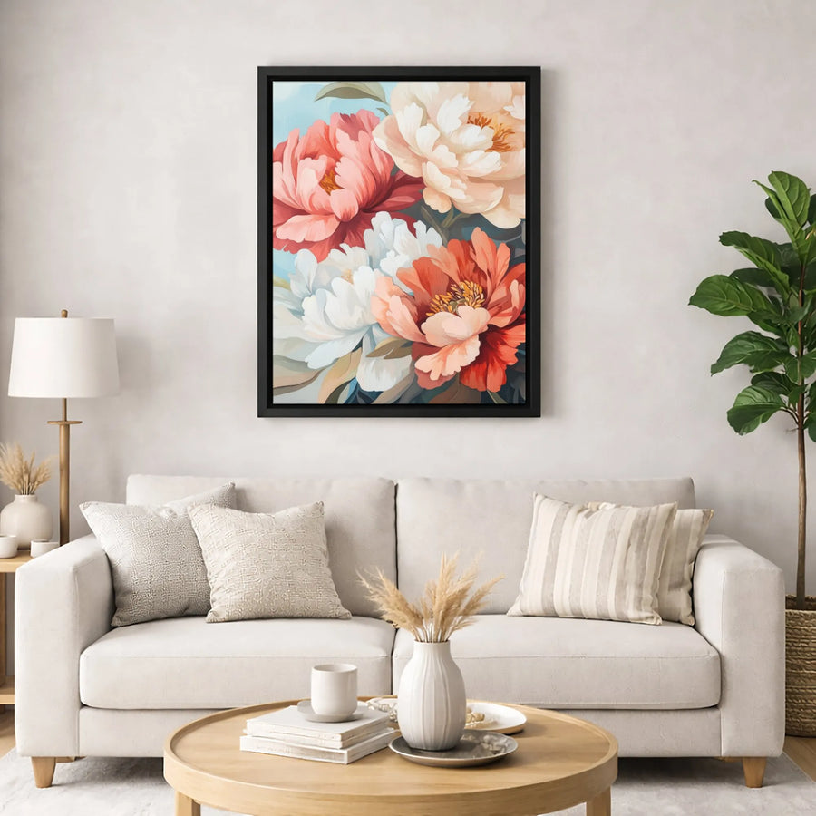 Peony Flower Canvas Print | Vibrant Botanical Floral Wall Art | 1.25-Inch Premium Gallery Profile | Elegant Home Decor Gift for Her