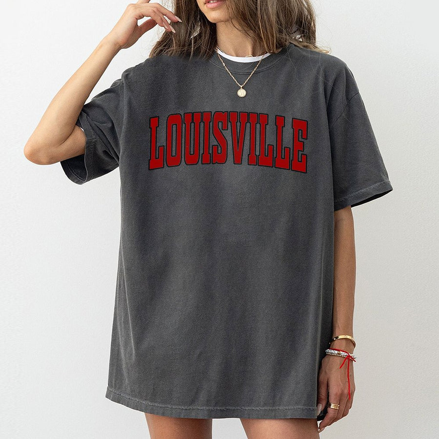 Louisville In Red Varsity Letters T-Shirt